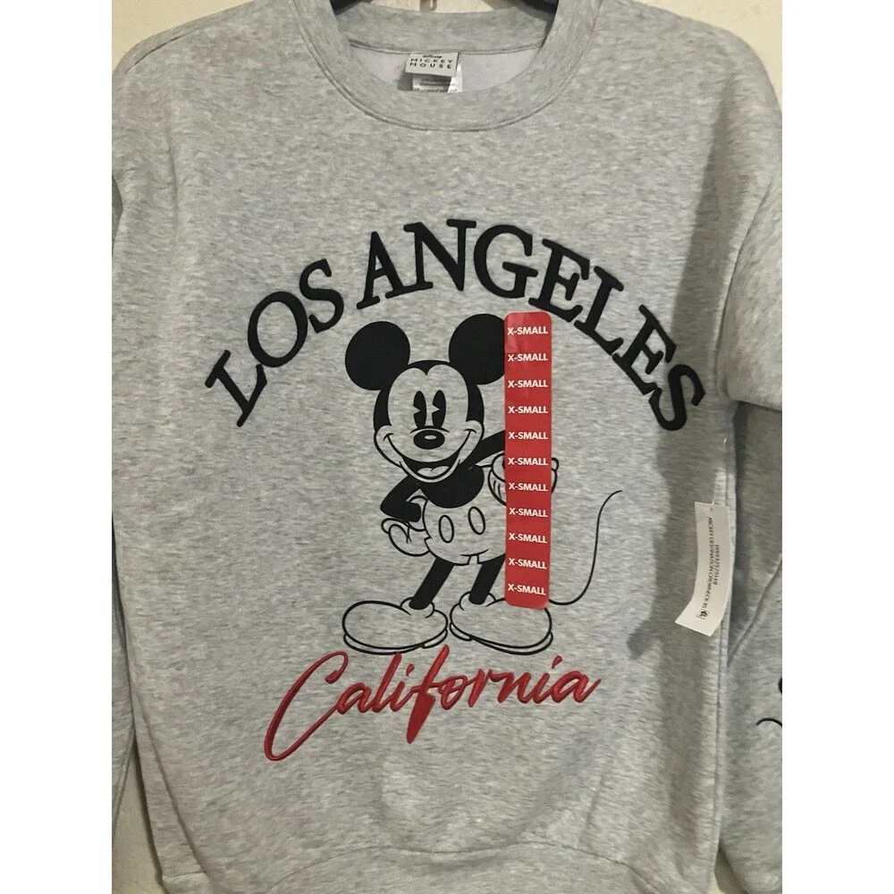 Mickey Mouse California Crewneck Sweatshirt | Grey Comfy Disney Pullover XS & L